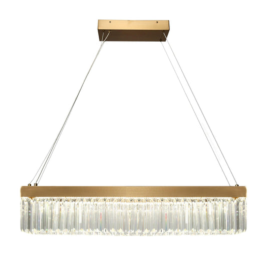 Gold Crystal LED Rectangular Kitchen Island Chandeliers - Belles Lighting