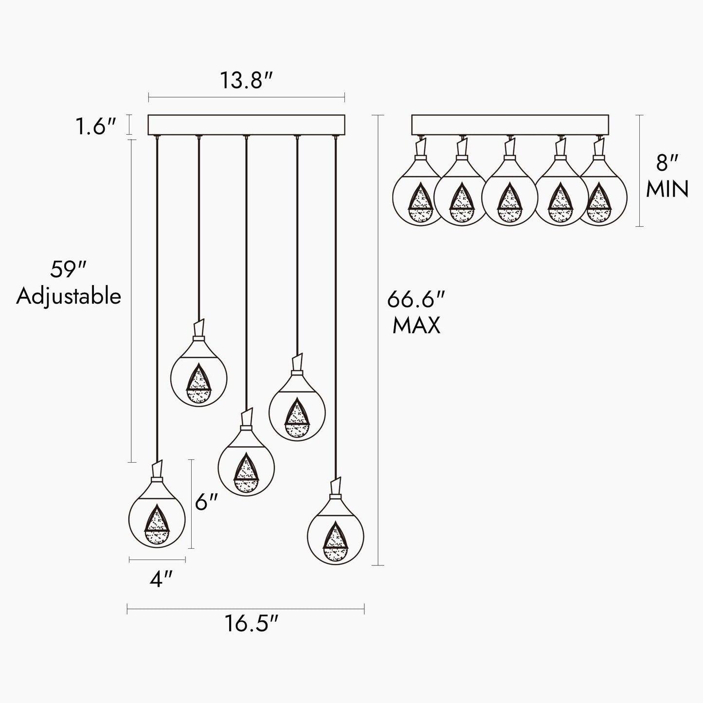 5-Light Crystal Cluster LED Chandelier Pendant Lights - Belles Lighting