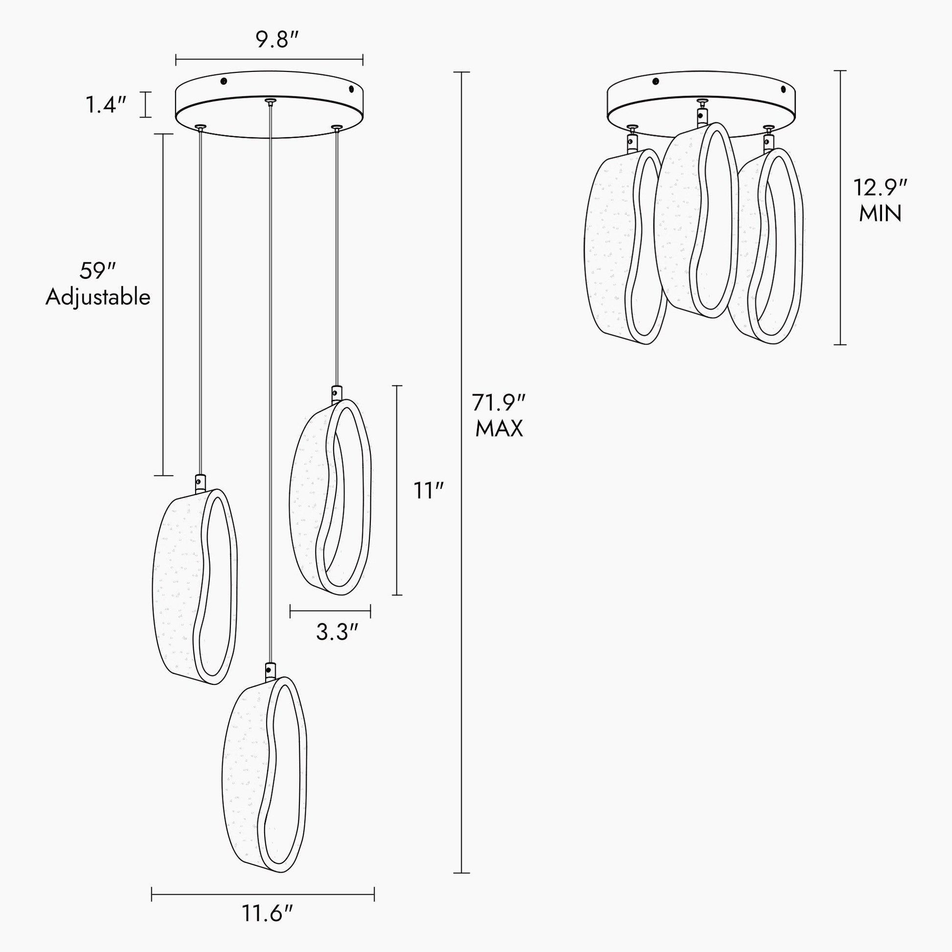 3-Light LED Chandeliers Cluster Pendant Lights - Belles Lighting