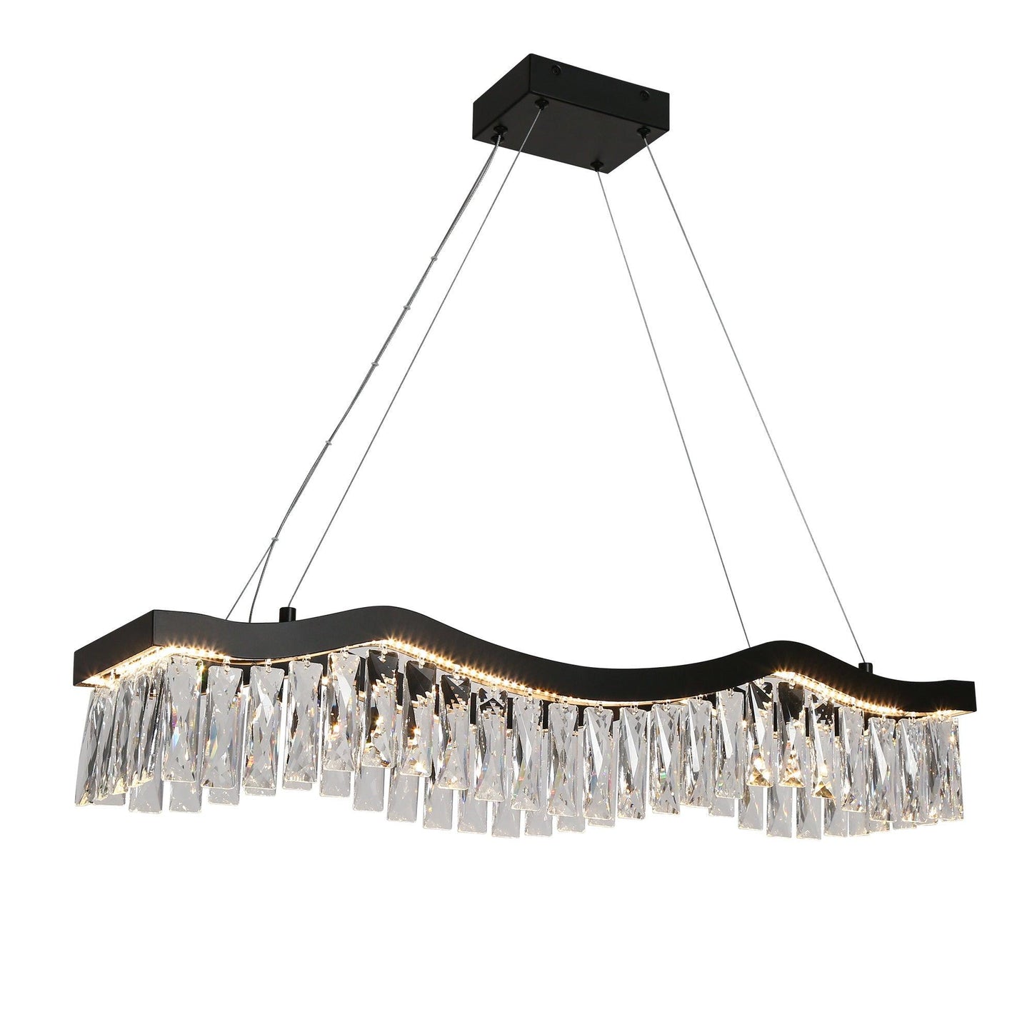 1-Light LED Black Crystal Island Chandeliers Lights - Belles Lighting