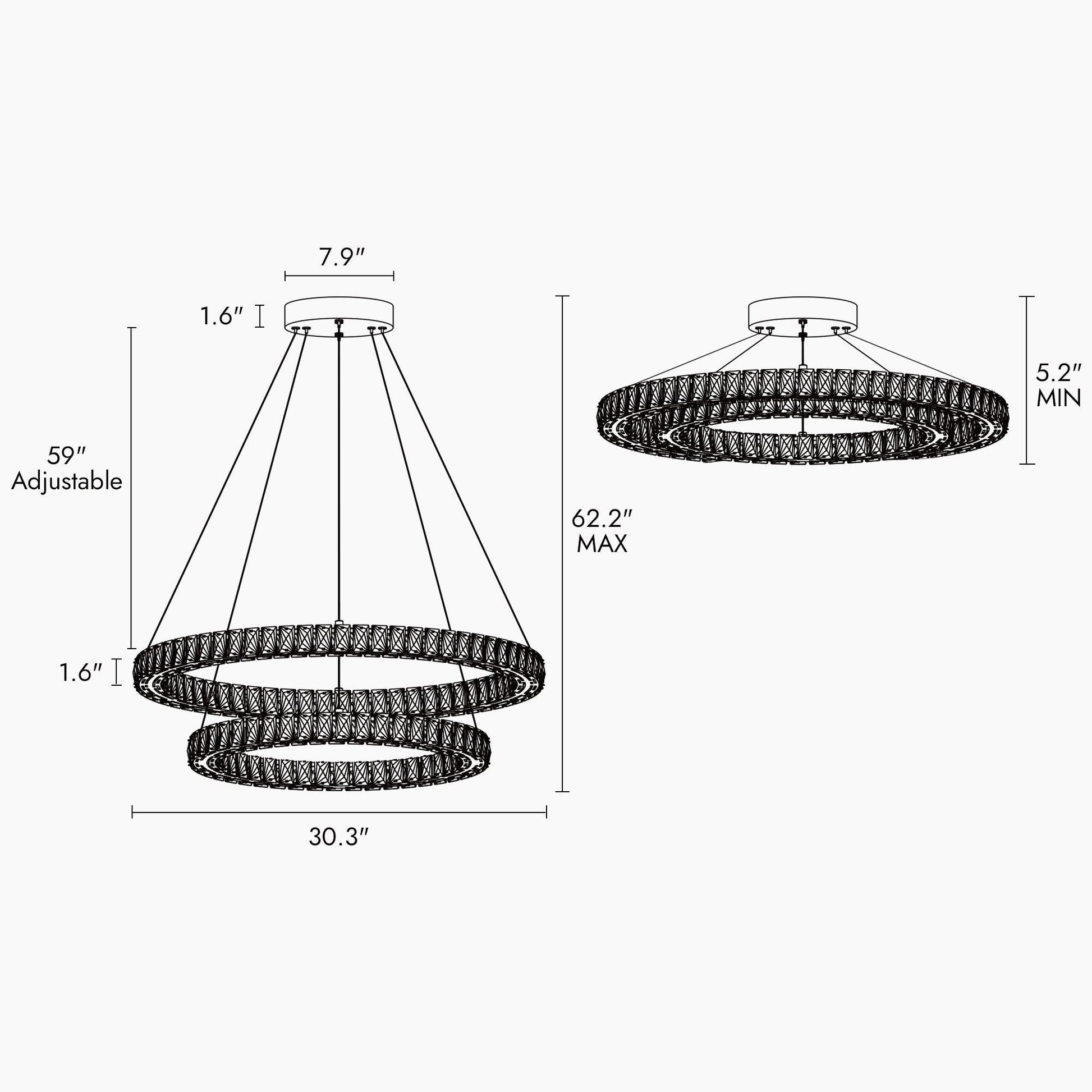 2-Light LED Crystal 2-Tier Chandeliers - Belles Lighting