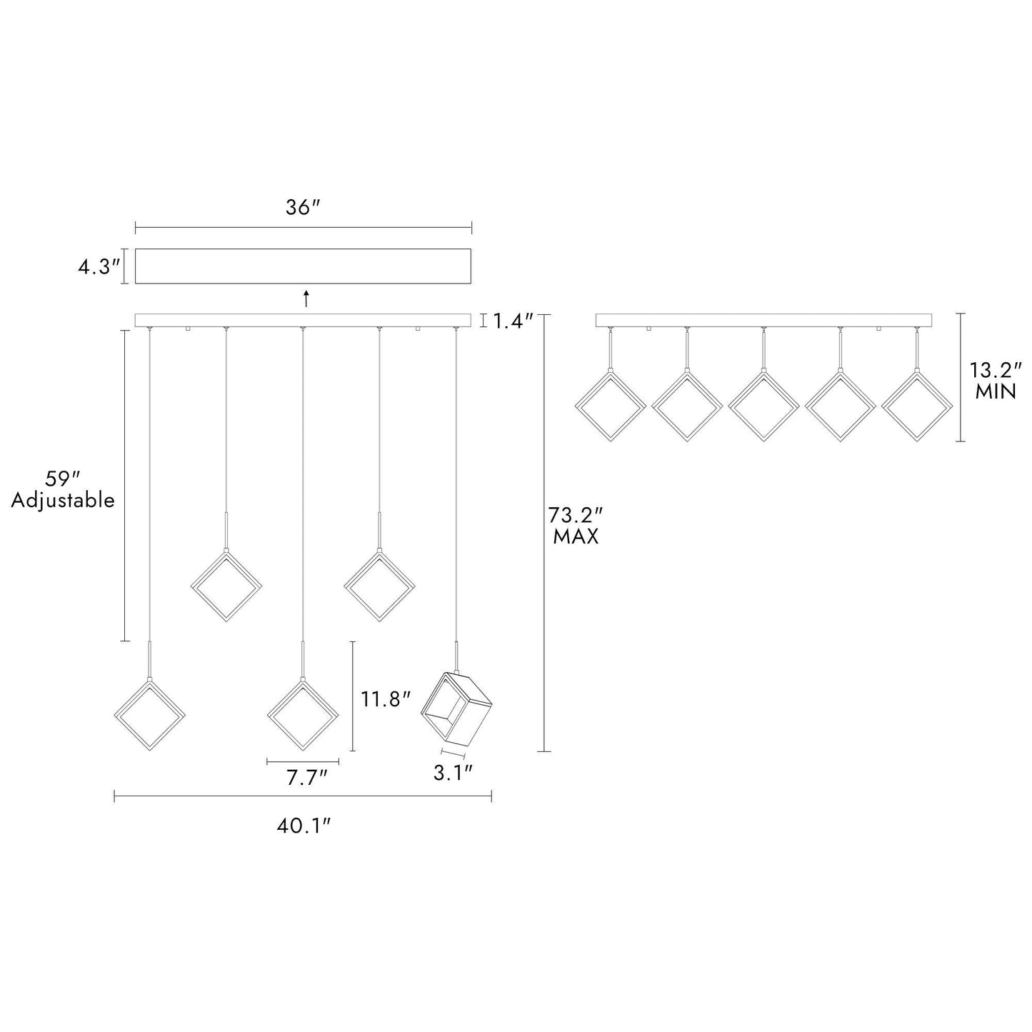 5-Light LED Large Linear Kitchen Island Chandelier - Belles Lighting