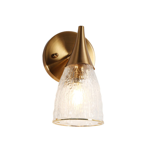 Modern 1-Light Gold Cone Wall Sconce with Textured Glass Shade