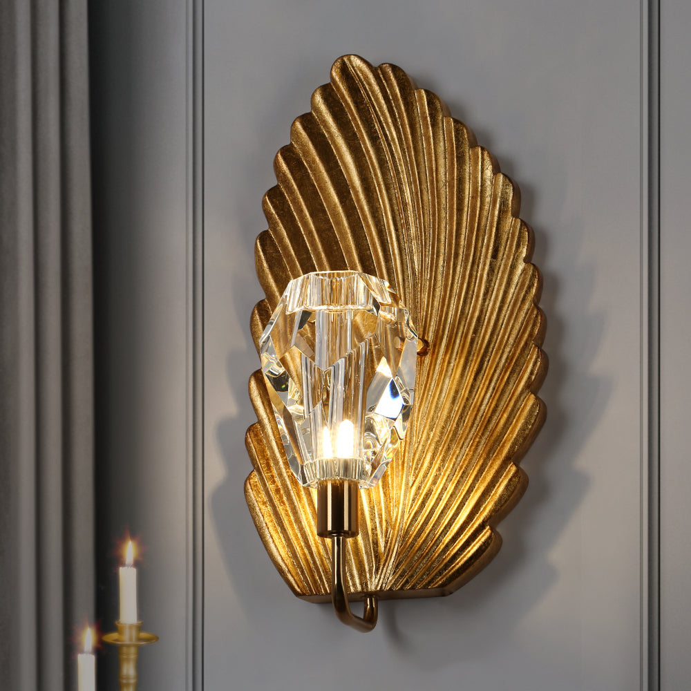 Fuduitoom 1-Light Modern Gold Leaf Crystal Indoor Wall Sconces