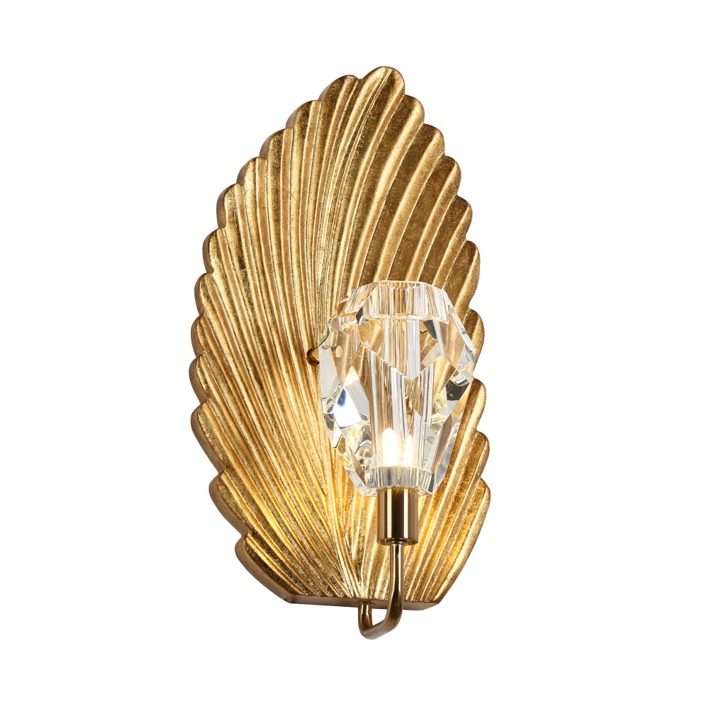 Fuduitoom 1-Light Modern Gold Leaf Crystal Indoor Wall Sconces