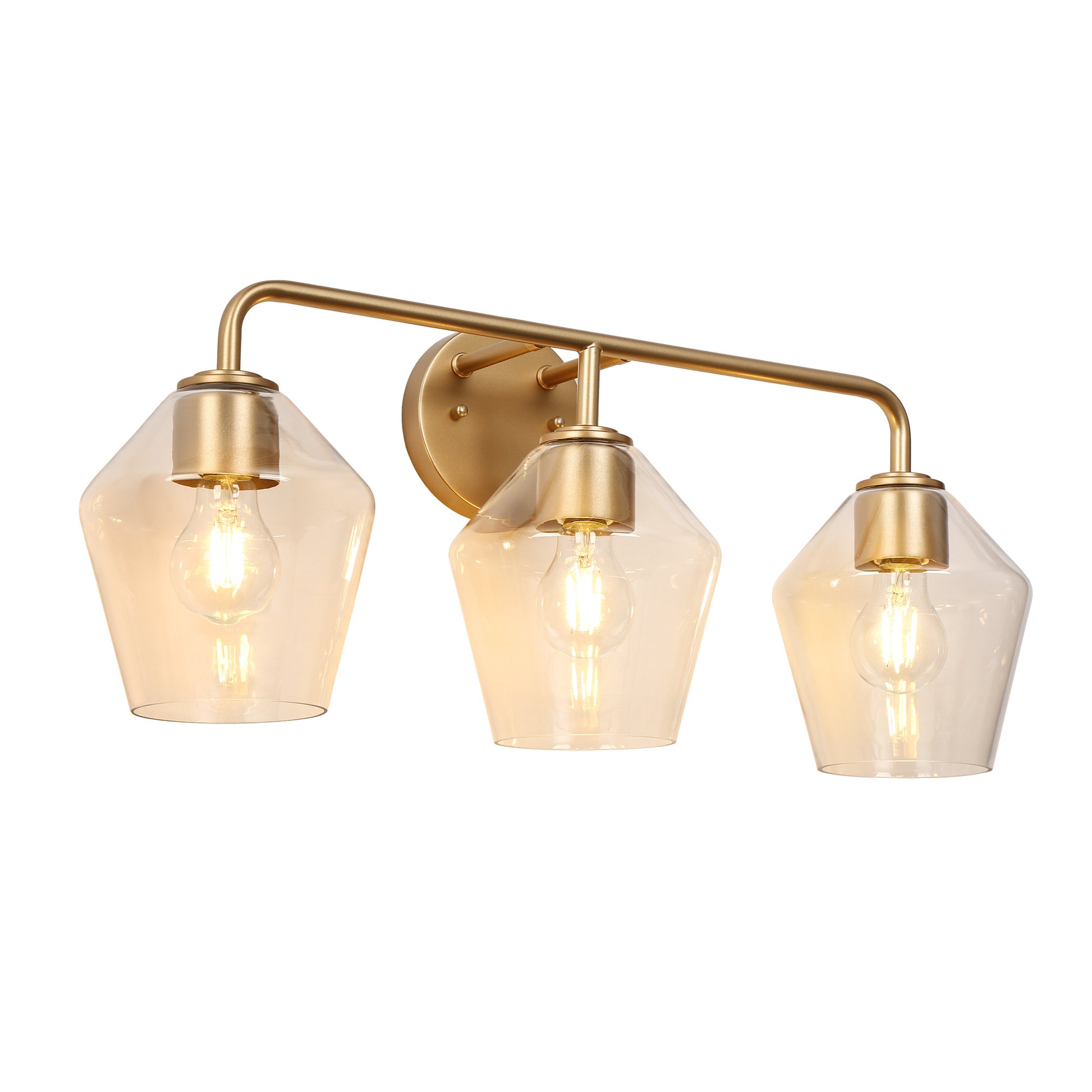 3-Light Gold Bath Vanity Light Clear Glass Wall Lamps - Belles Lighting