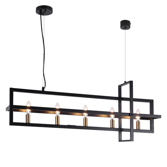 Butterscouch 5-Light 37-in Black&Brass Modern Rectangle Kitchen Island Light