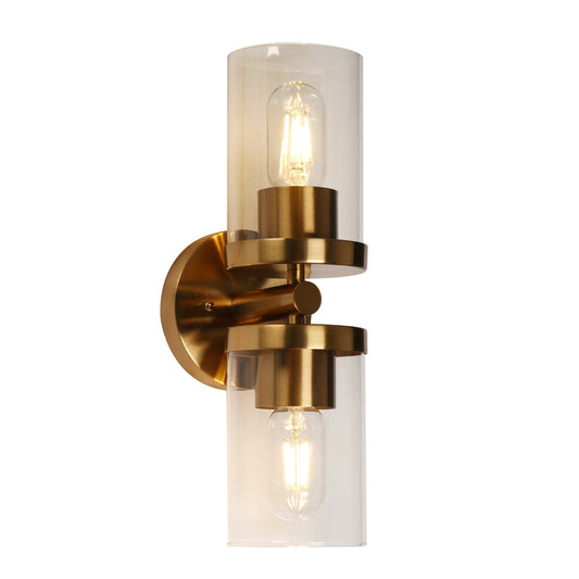 Atlantyfri 2-Light Modern Gold Clear Glass Cylinder Wall Sconces