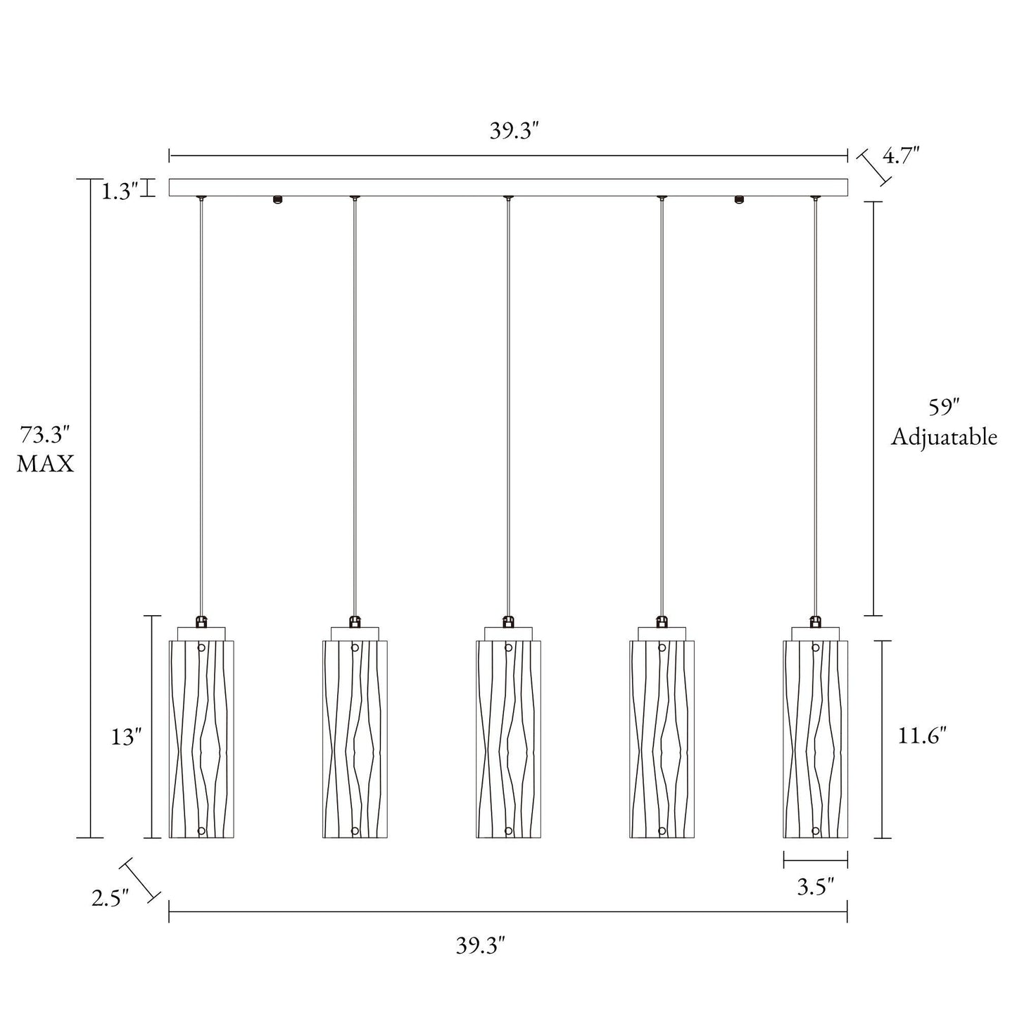 5-Light LED Kitchen Island Linear Chandelier - Belles Lighting