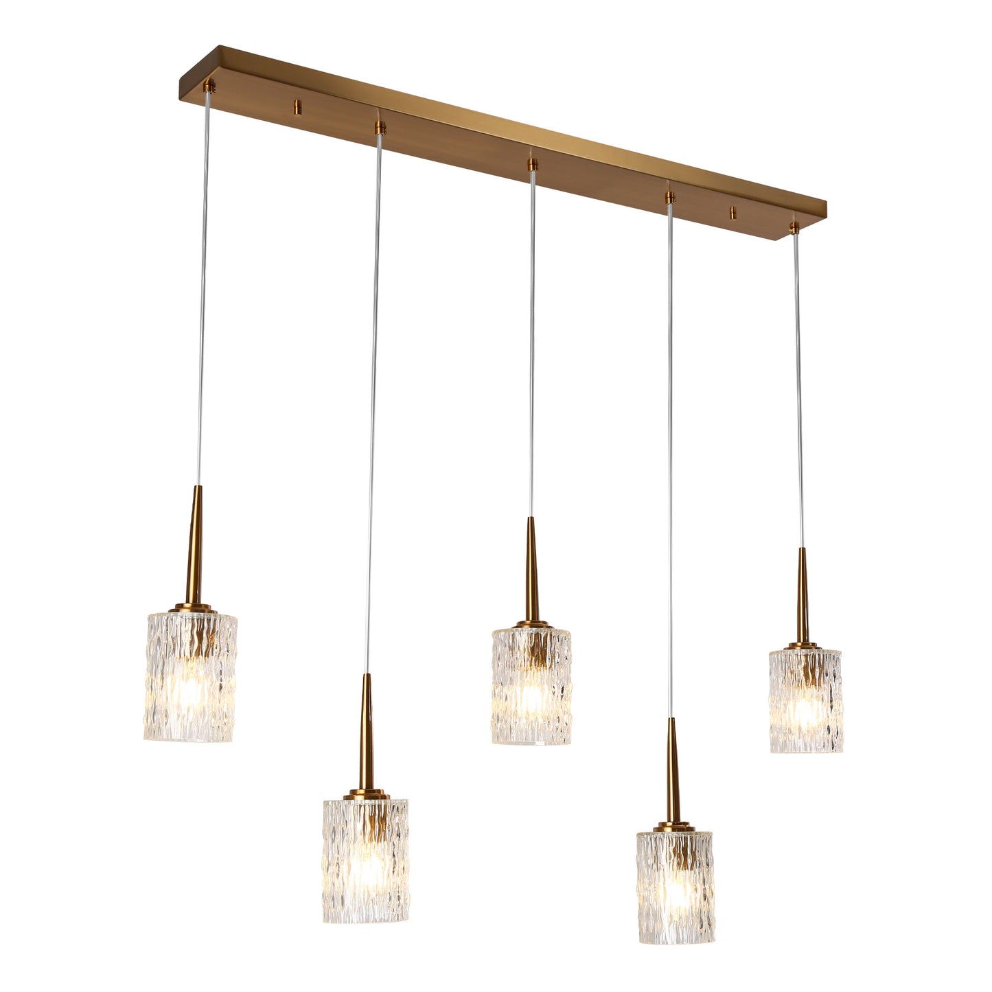 Modern 5-Light Gold Linear Island Chandelier with Crystal Glass