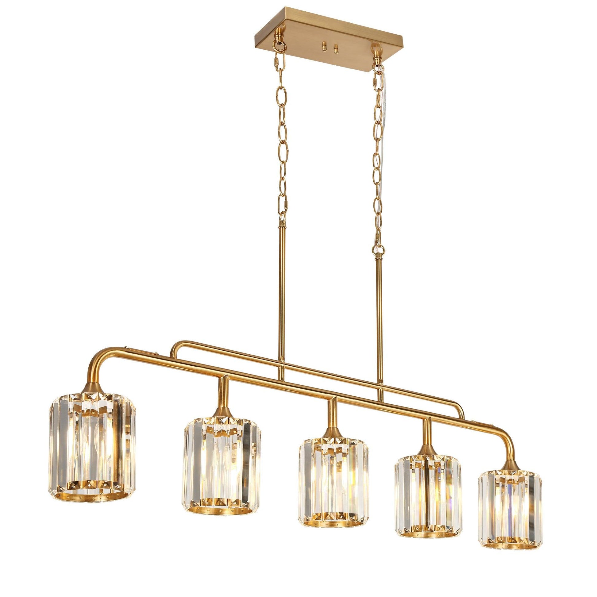 5-Light Gold Crystal Linear Kitchen Island Chandeliers - Belles Lighting