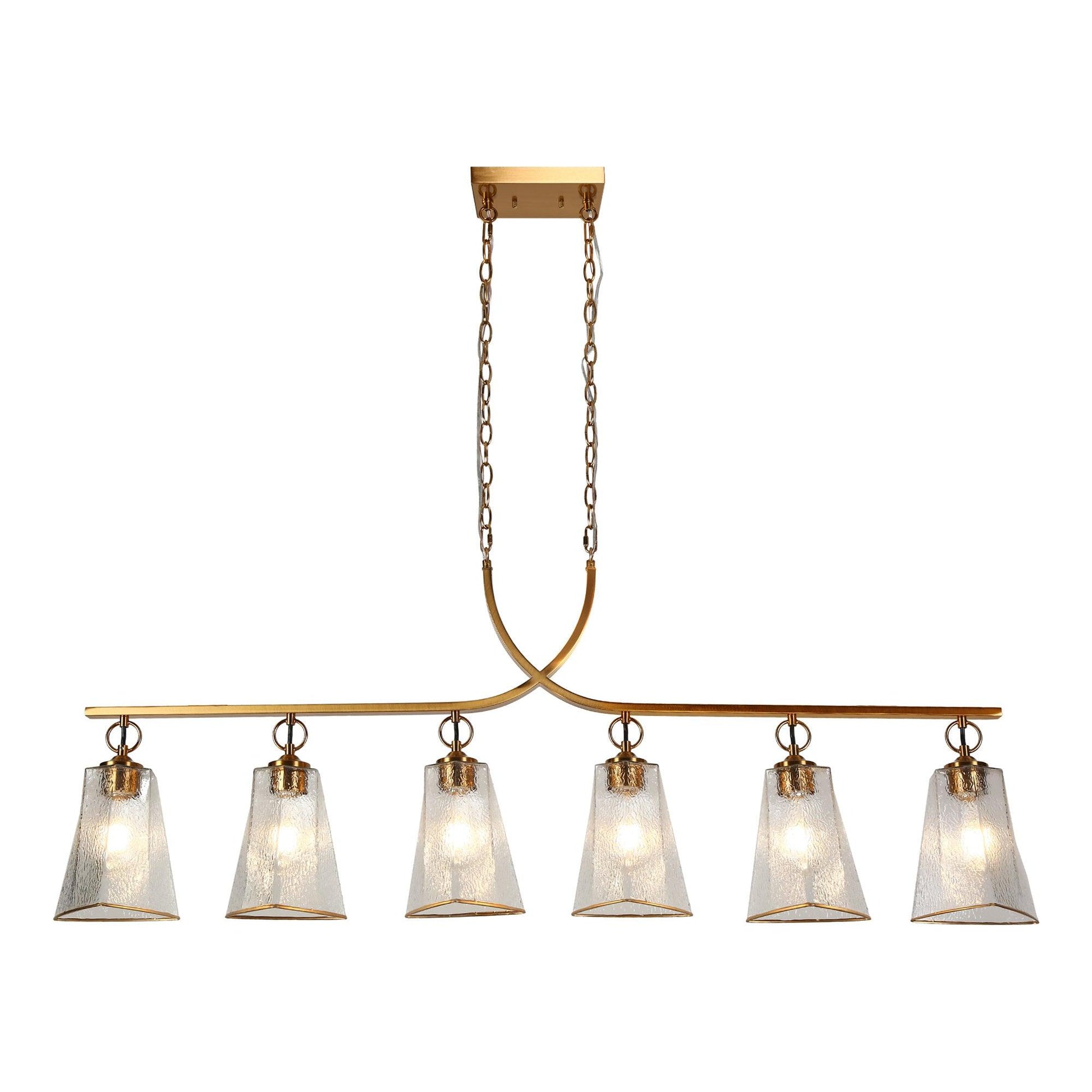 6-Light Gold Glass Linear Kitchen Island Chandeliers - Belles Lighting