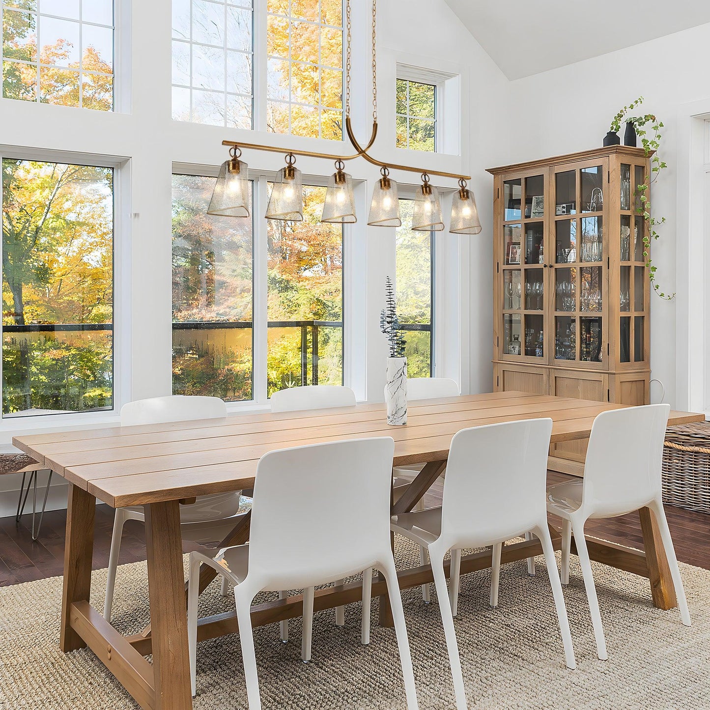 6-Light Gold Glass Linear Kitchen Island Chandeliers - Belles Lighting