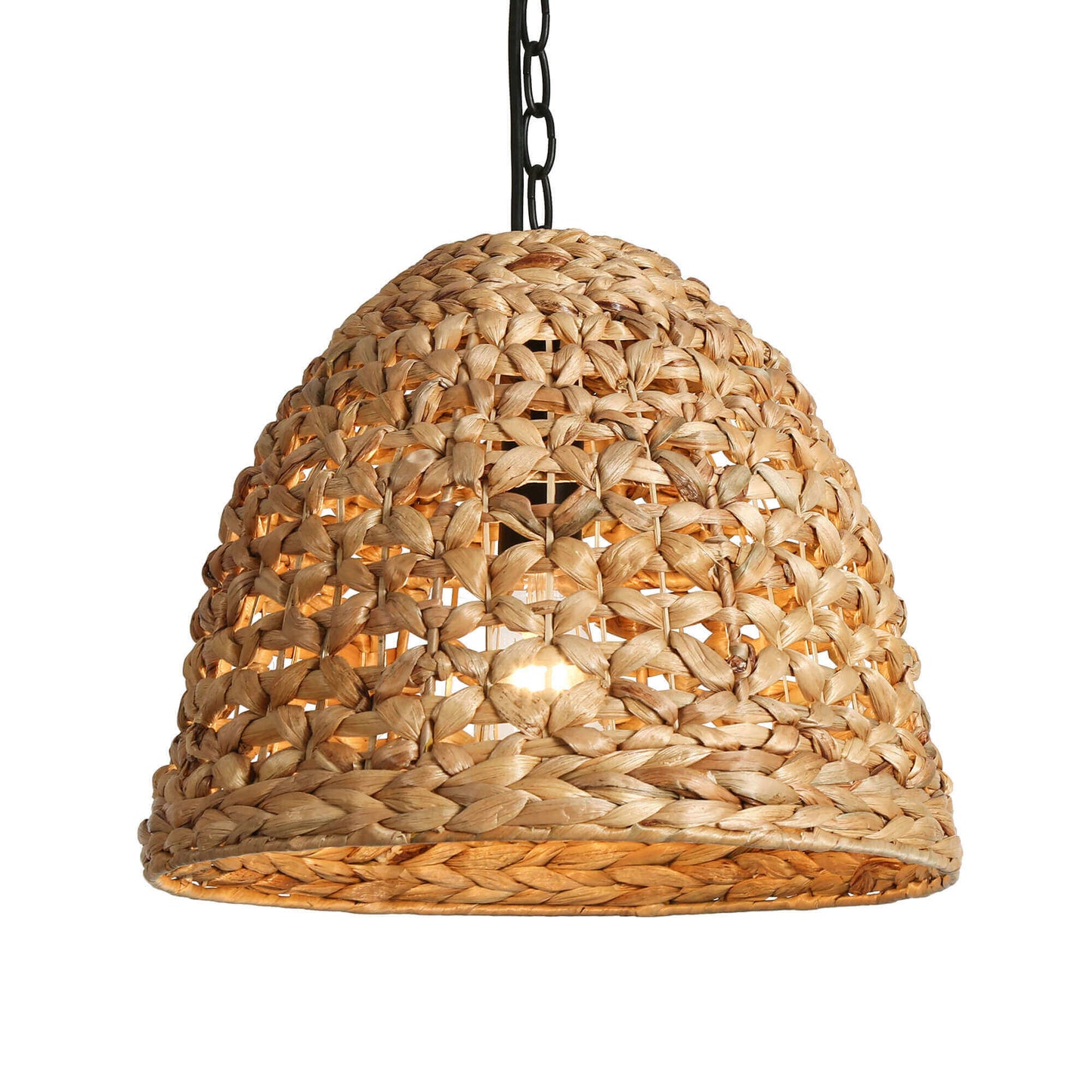 Farmhouse 1-Light Dome Coastal Rattan Pendant Light