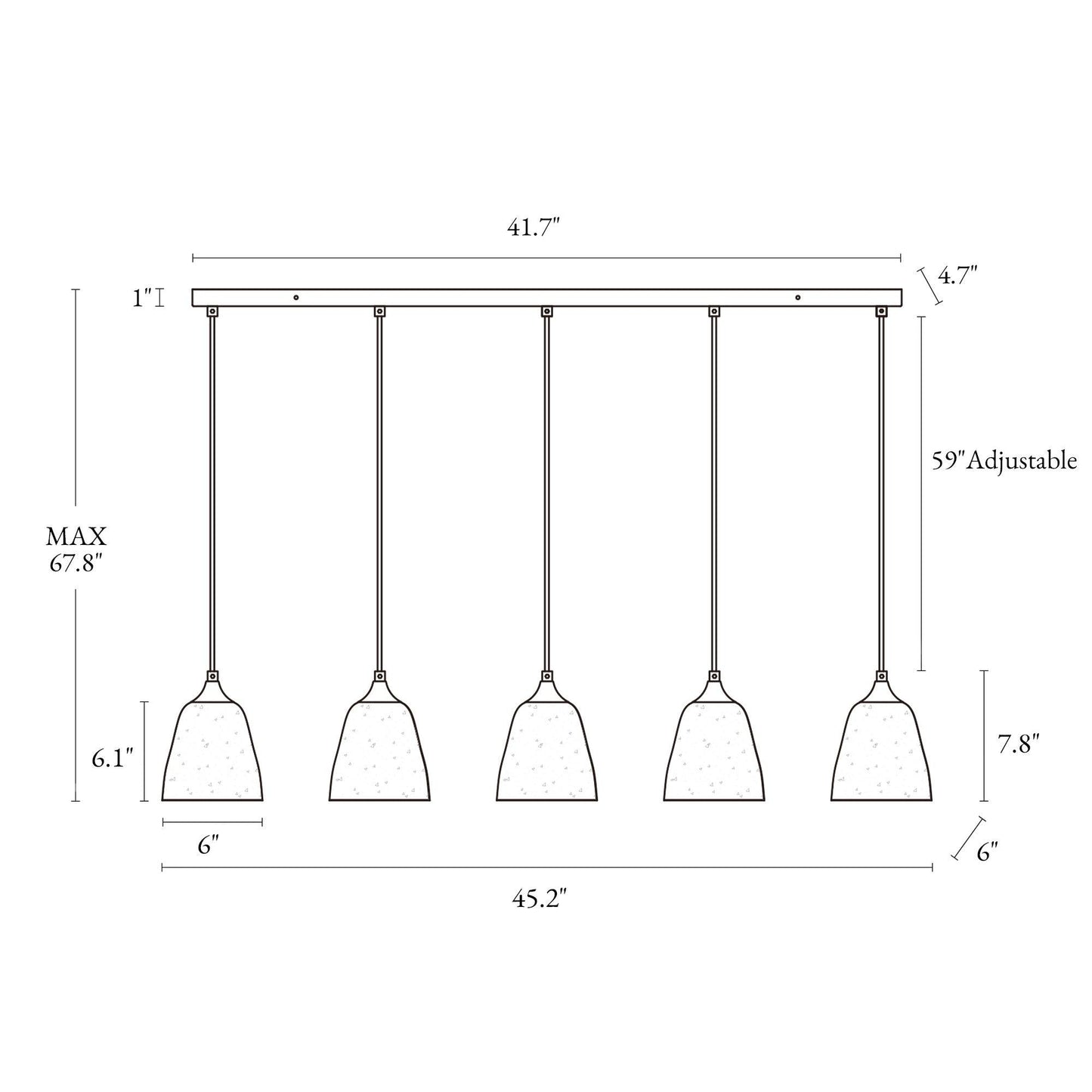 5-Light Gold Glass Linear Kitchen Island Chandeliers - Belles Lighting