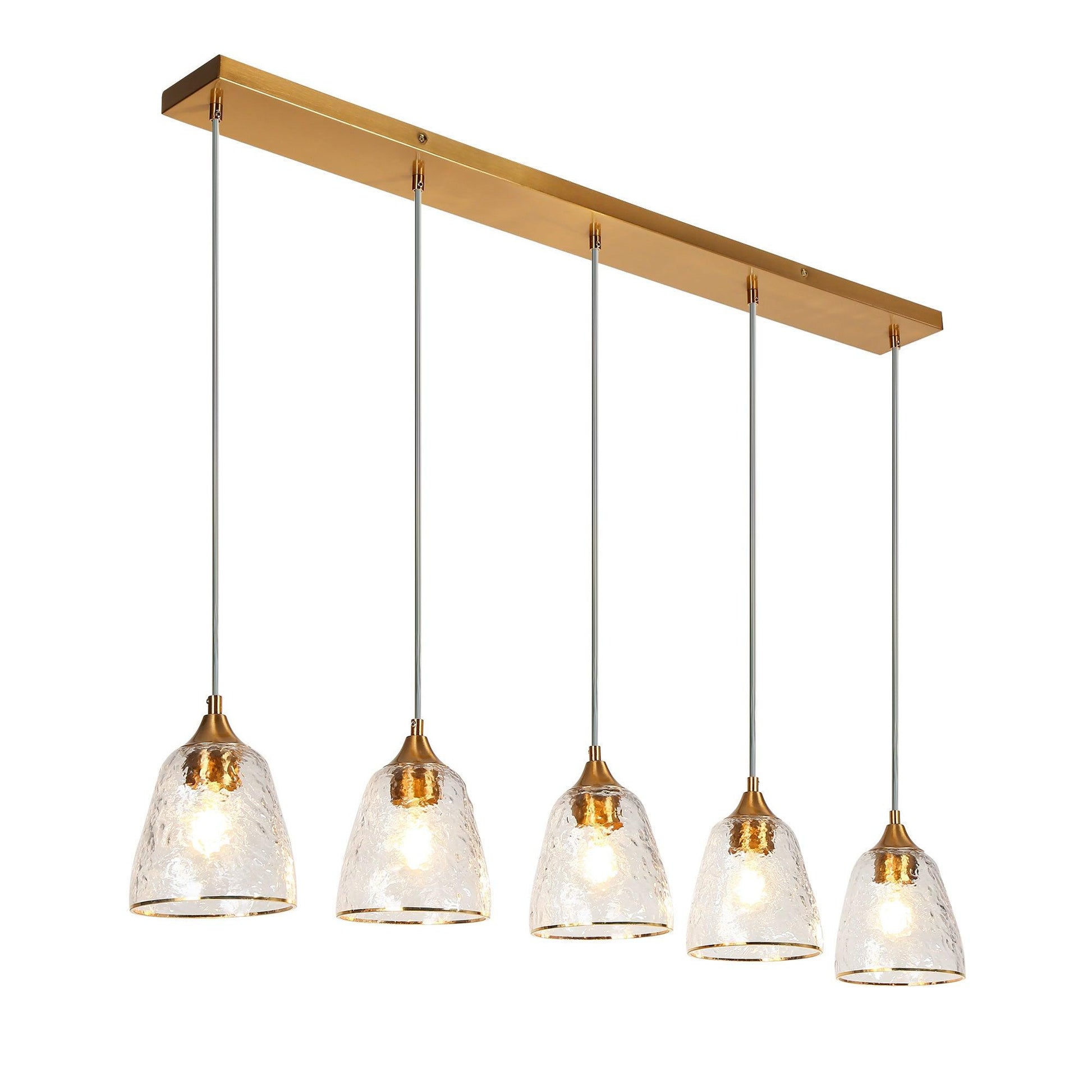 5-Light Gold Glass Linear Kitchen Island Chandeliers - Belles Lighting