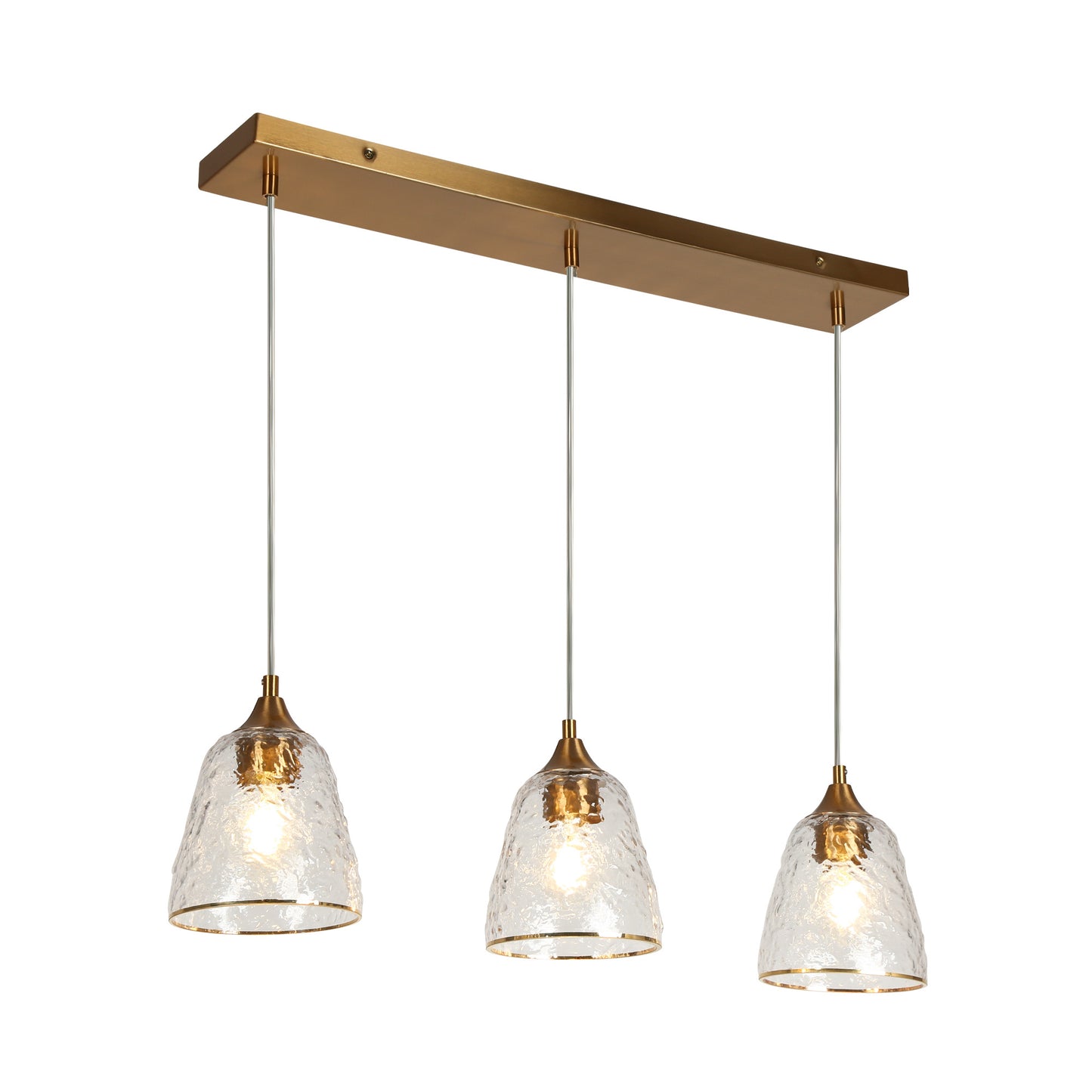 Modern 3-Light Gold Island Light Chandelier with Textured Clear Glass