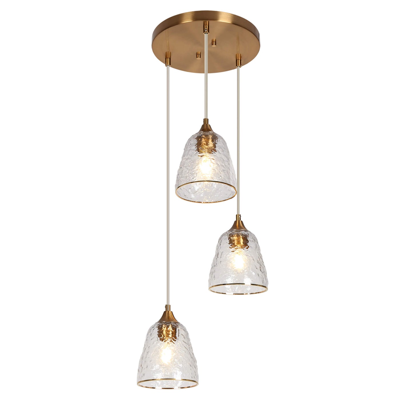 Modern Gold 3-Light Cluster Pendant Light with Bell-shaped Textured Glass Shade