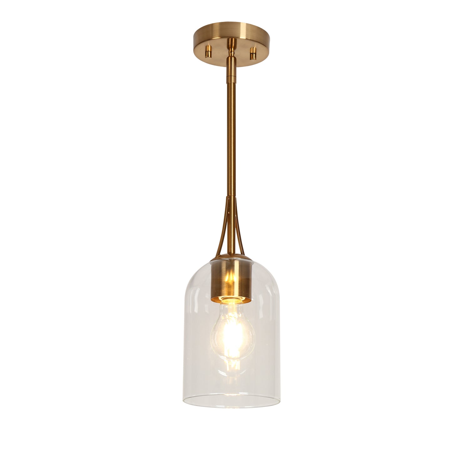 Modern 1-Light Gold Pendant Light with Clear Glass Dome Shade