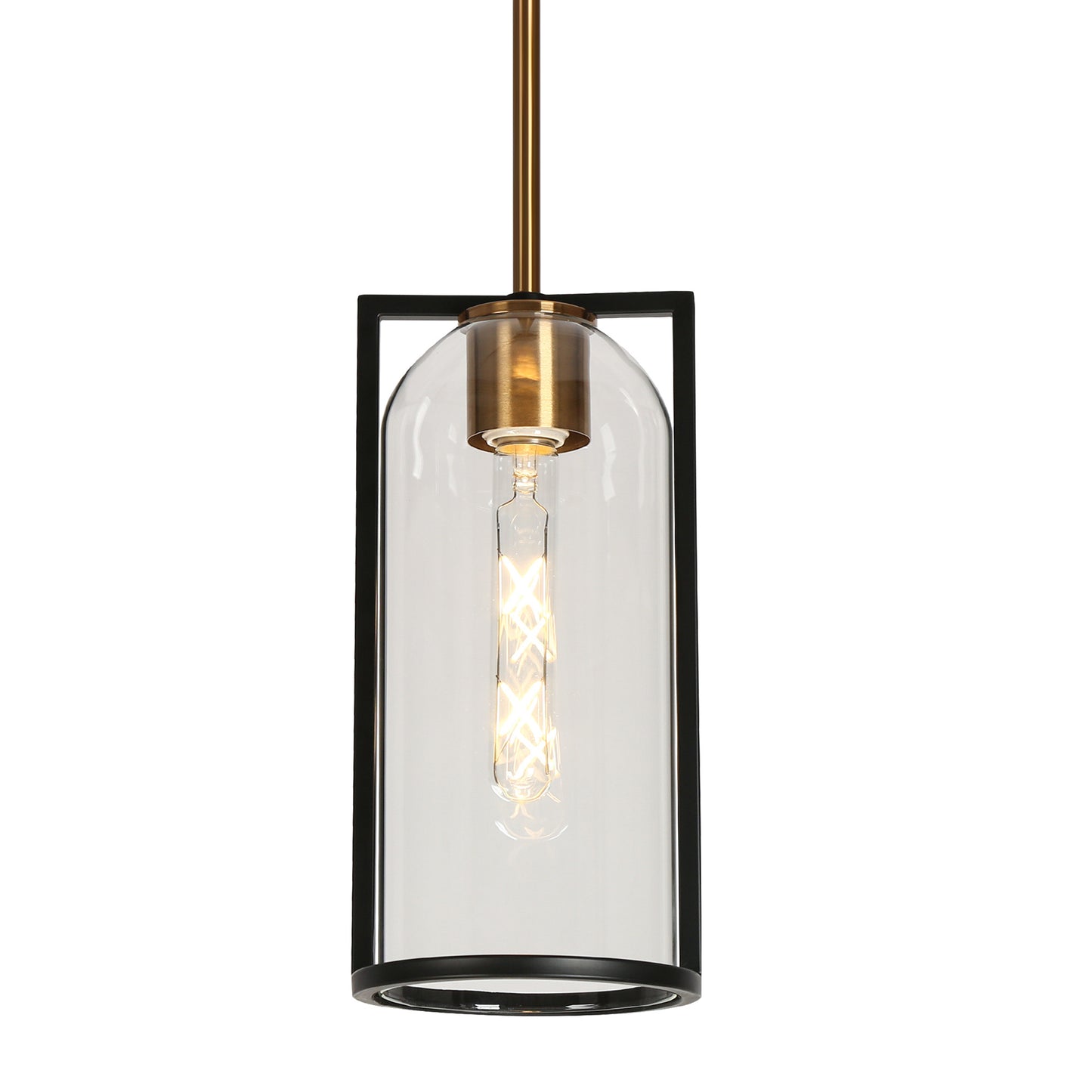 Modern 1-Light Black and Gold Pendant Light with Glass Shade