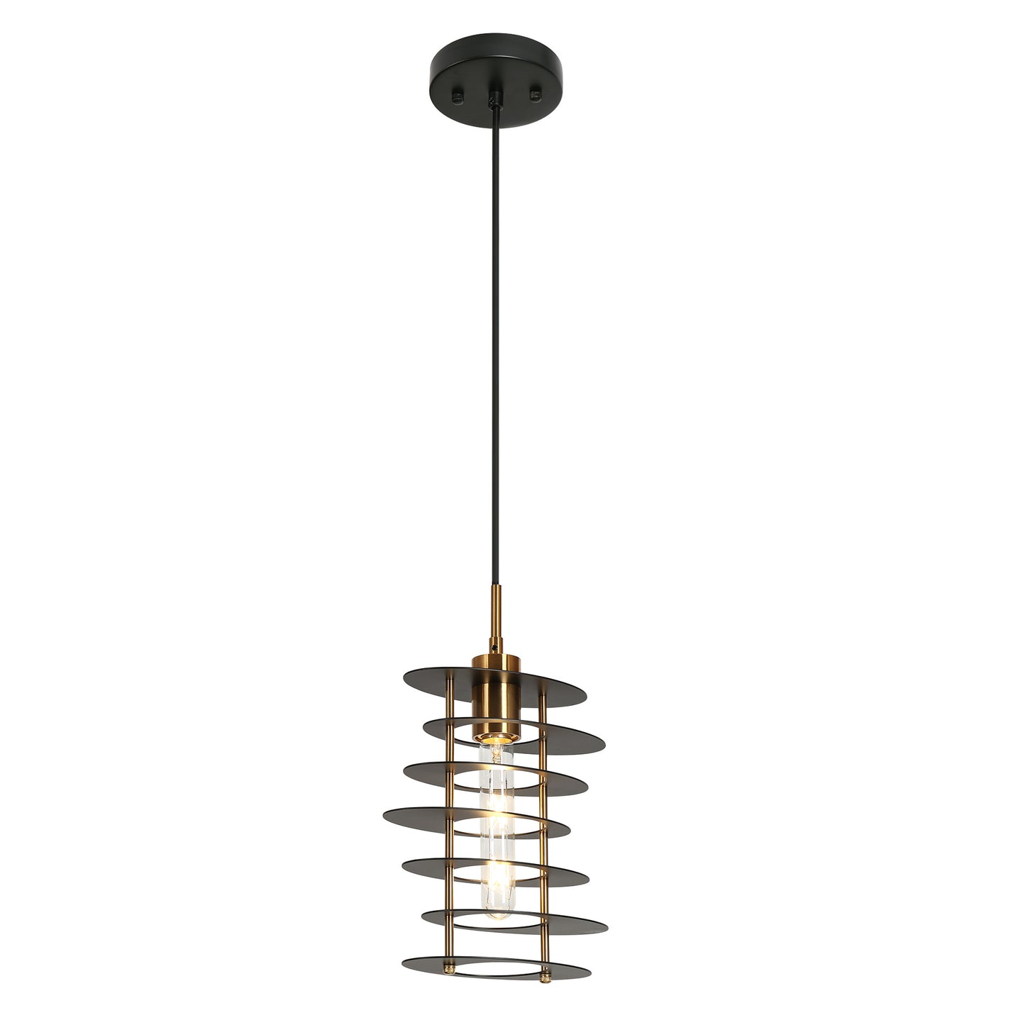 Modern Industrial 1-Light Black Gold Cage Pendant Light