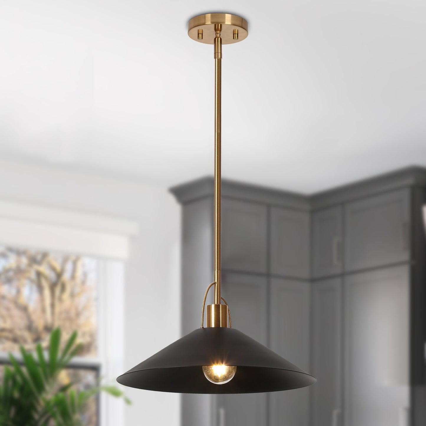 Raratienner 1-Light 14" Black and Gold Modern Pendant Light Fixtures