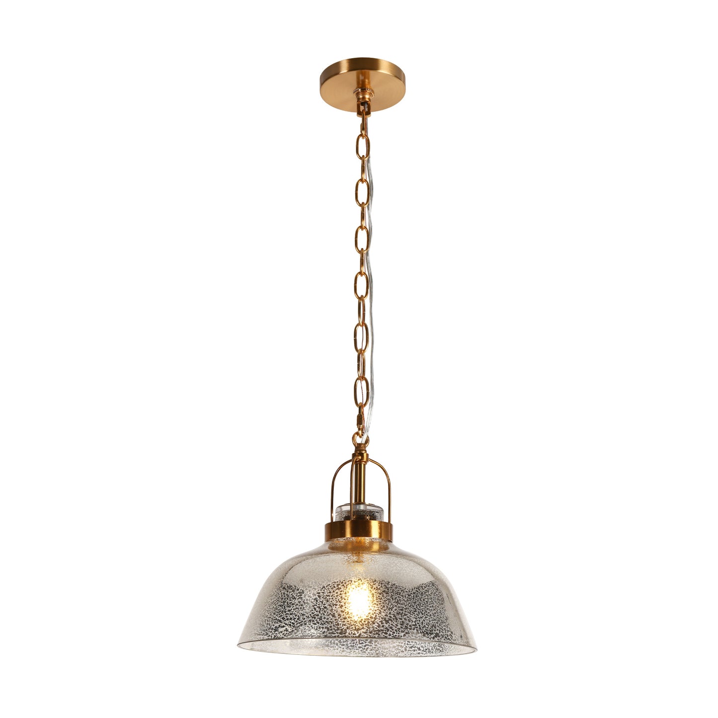 Modern 1-Light Pendant Light with Textured Glass and Brass Finish