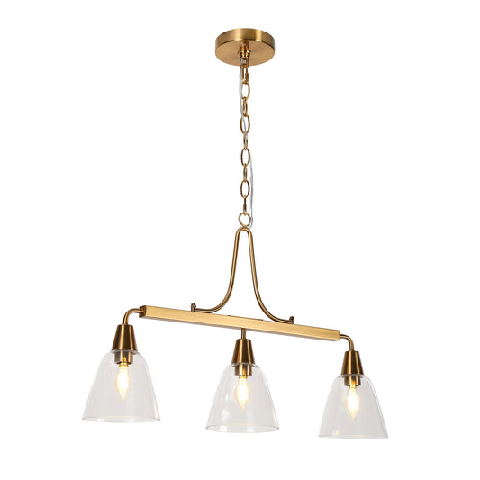 Modern 3-Light Gold Island Light Chandelier with Clear Glass