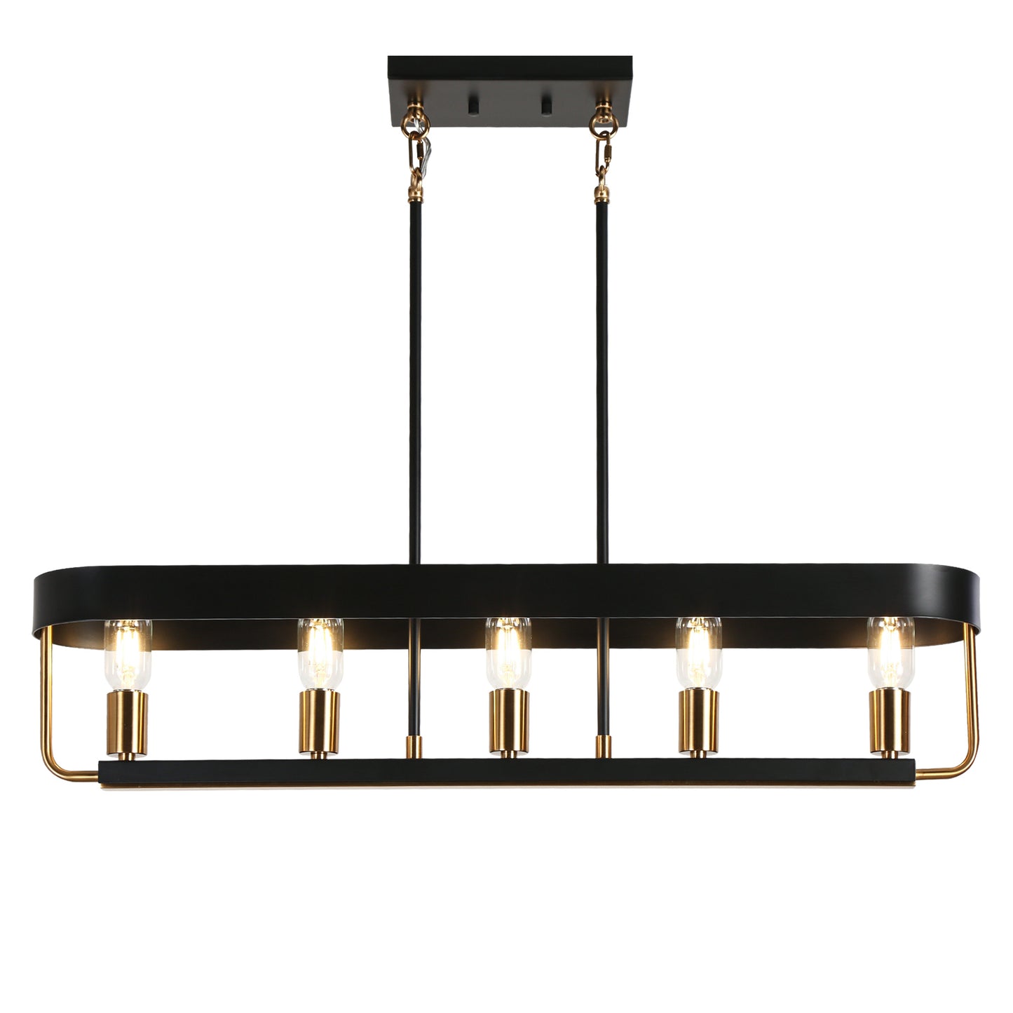 Modern Farmhouse 5-Light Black and Gold Linear Island Light Chandelier