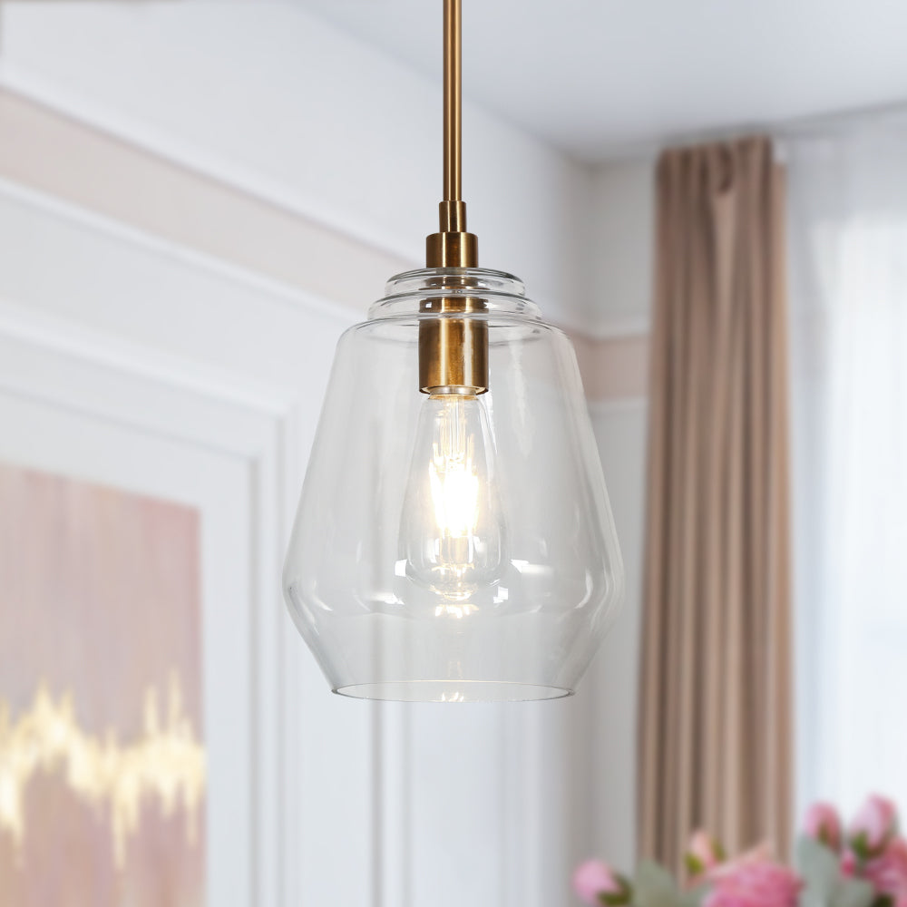 Ayenschek 1-Light 8" Brass Modern Glass Pendant Light Fixtures