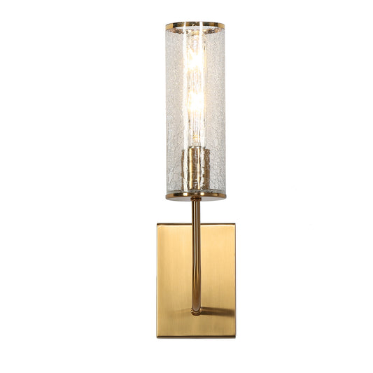 Modern 1-Light Antique Brass Wall Sconce with Cracked Glass Shade