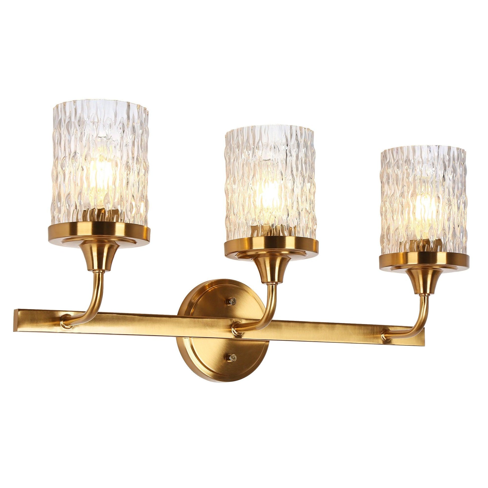 3-Light Gold Vanity Lights with Textured Glass - Belles Lighting