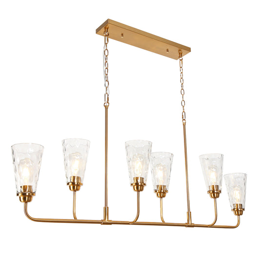 Modern 6-Light Gold Island Lights Chandelier with Textured Glass