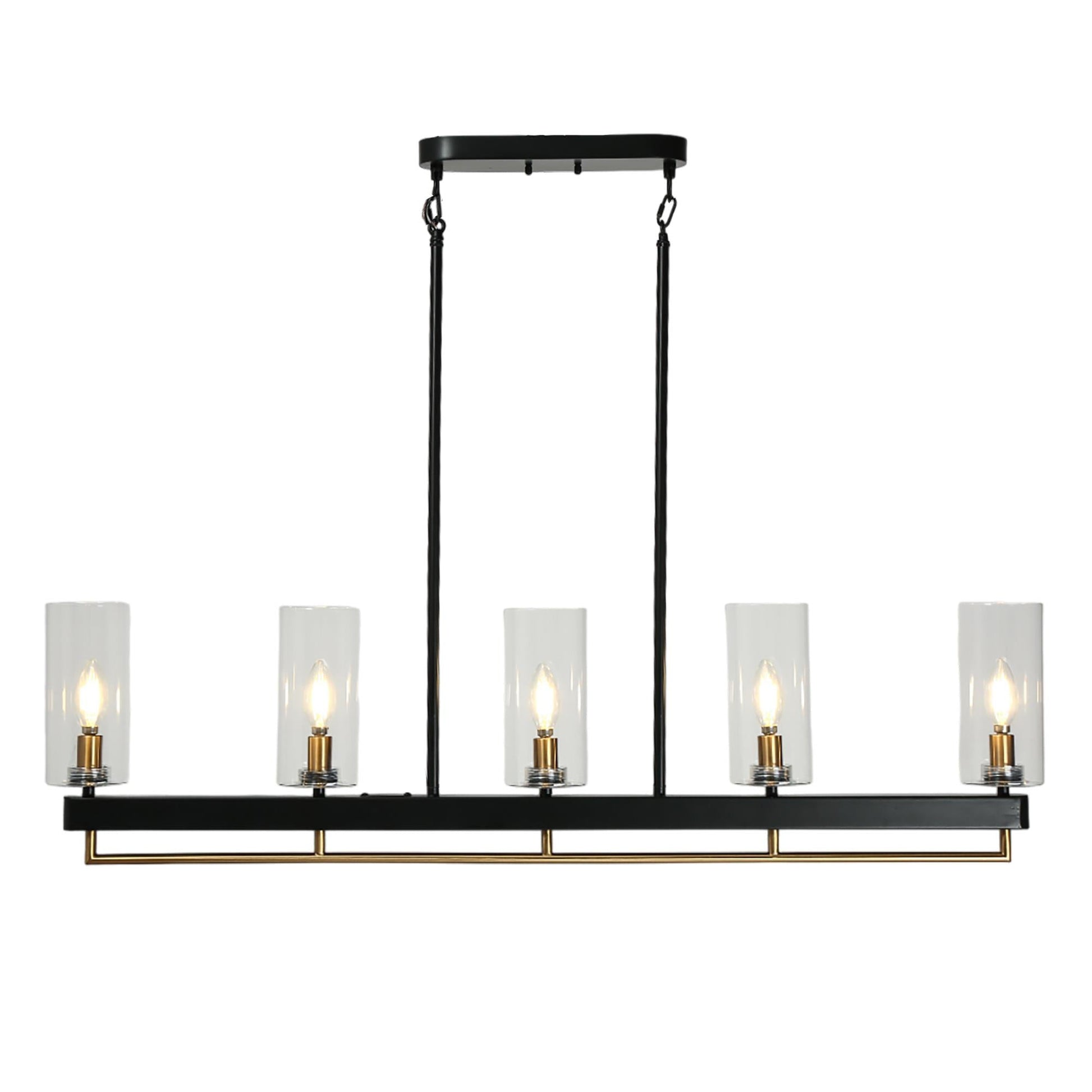 Yehudis 5-Light 40-in Black Modern Linear Glass Kitchen Island Light