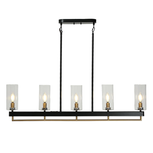 Yehudis 5-Light 40-in Black Modern Linear Glass Kitchen Island Light