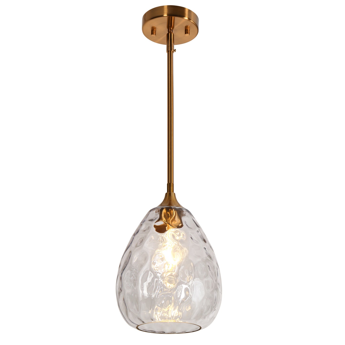 Modern 1-Light Gold Waterdrop Pendant Light with Hammered Glass Shade