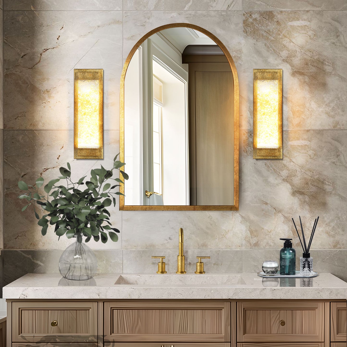 Modern 1-Light LED Gold Leaf Glass Wall Sconce