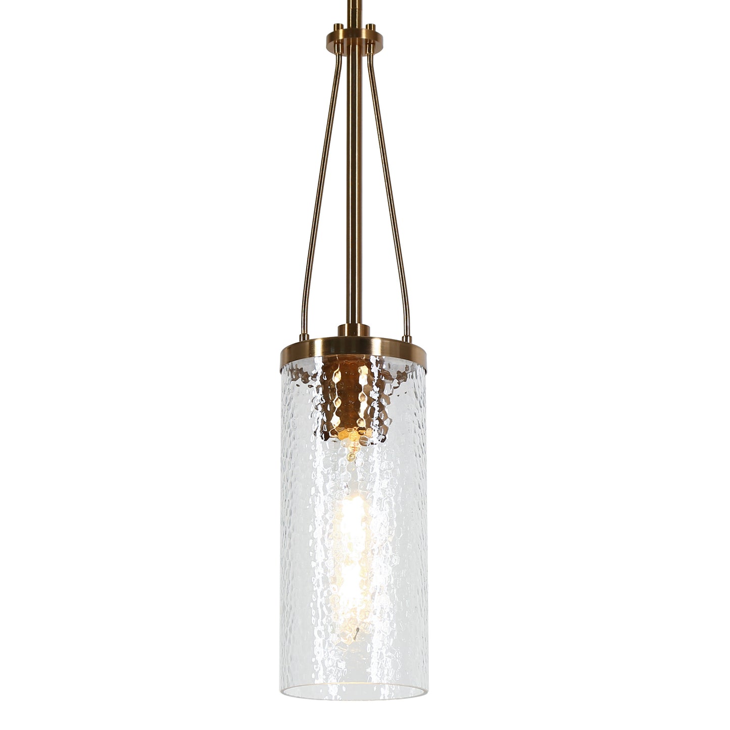 Modern 1-Light Gold Pendant Light with Hammered Glass Shade