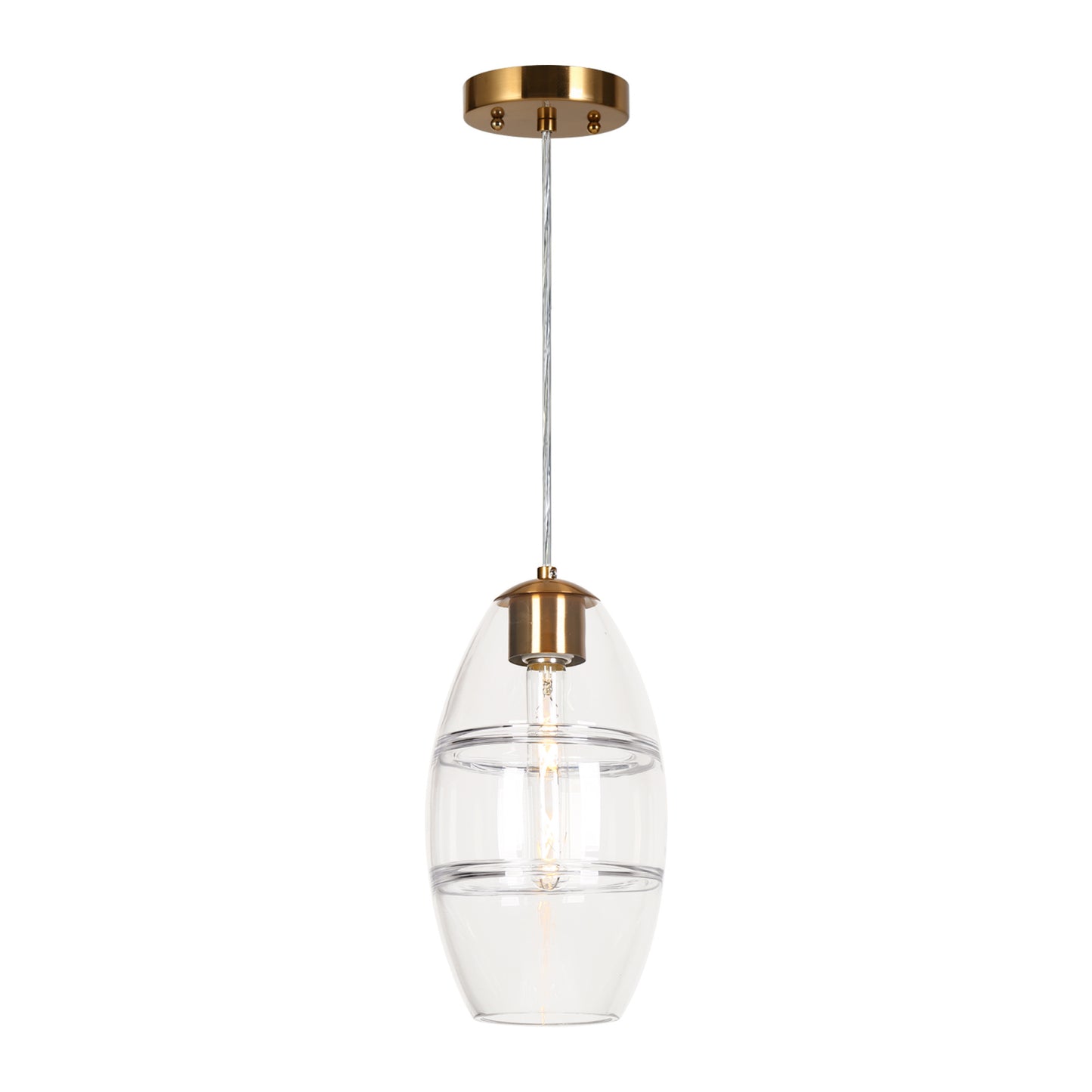 Modern 1-Light Gold Pendant Light with Oval Glass Shade