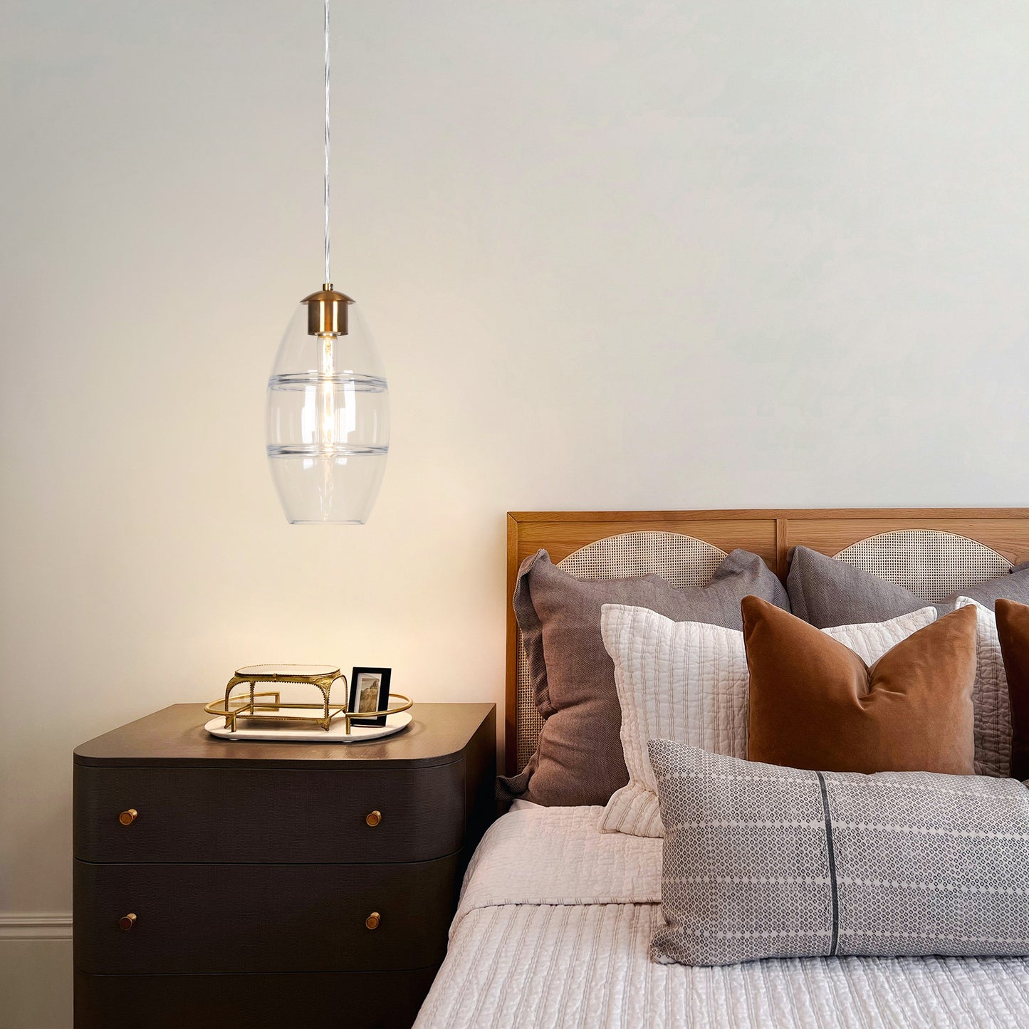 Modern 1-Light Gold Pendant Light with Oval Glass Shade