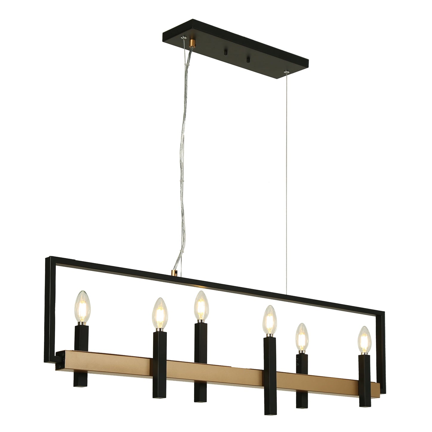 6-Light 39-in Black Modern Rectangle Kitchen Island Light