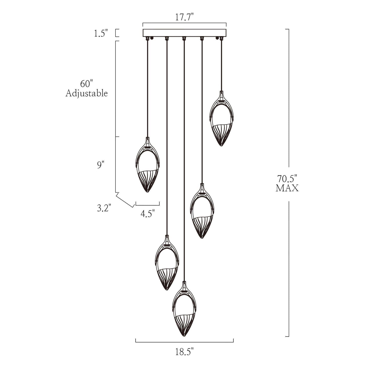 5-Light Cluster Gold LED Chandeliers Island Lights - Belles Lighting