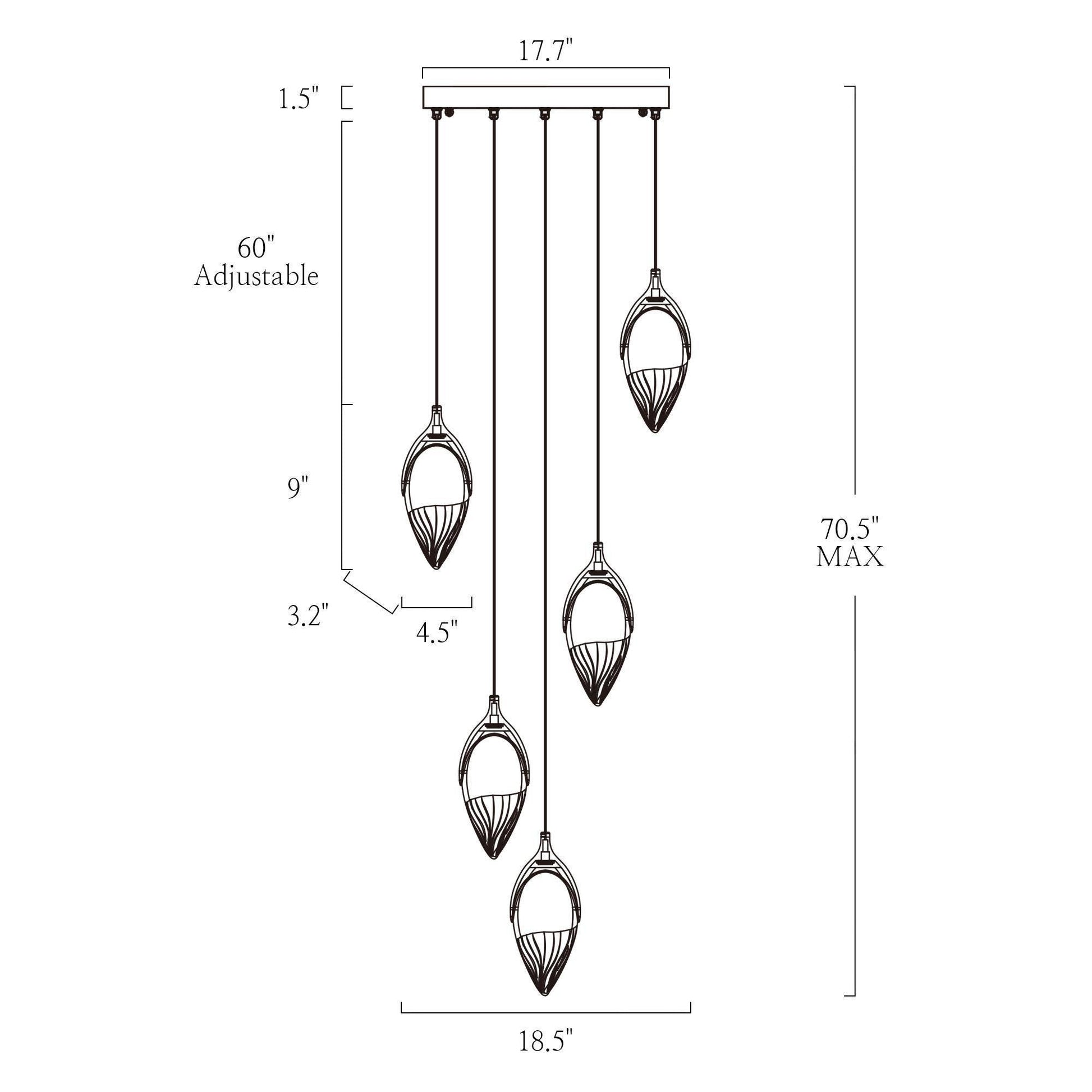 5-Light Cluster Gold LED Chandeliers Island Lights - Belles Lighting