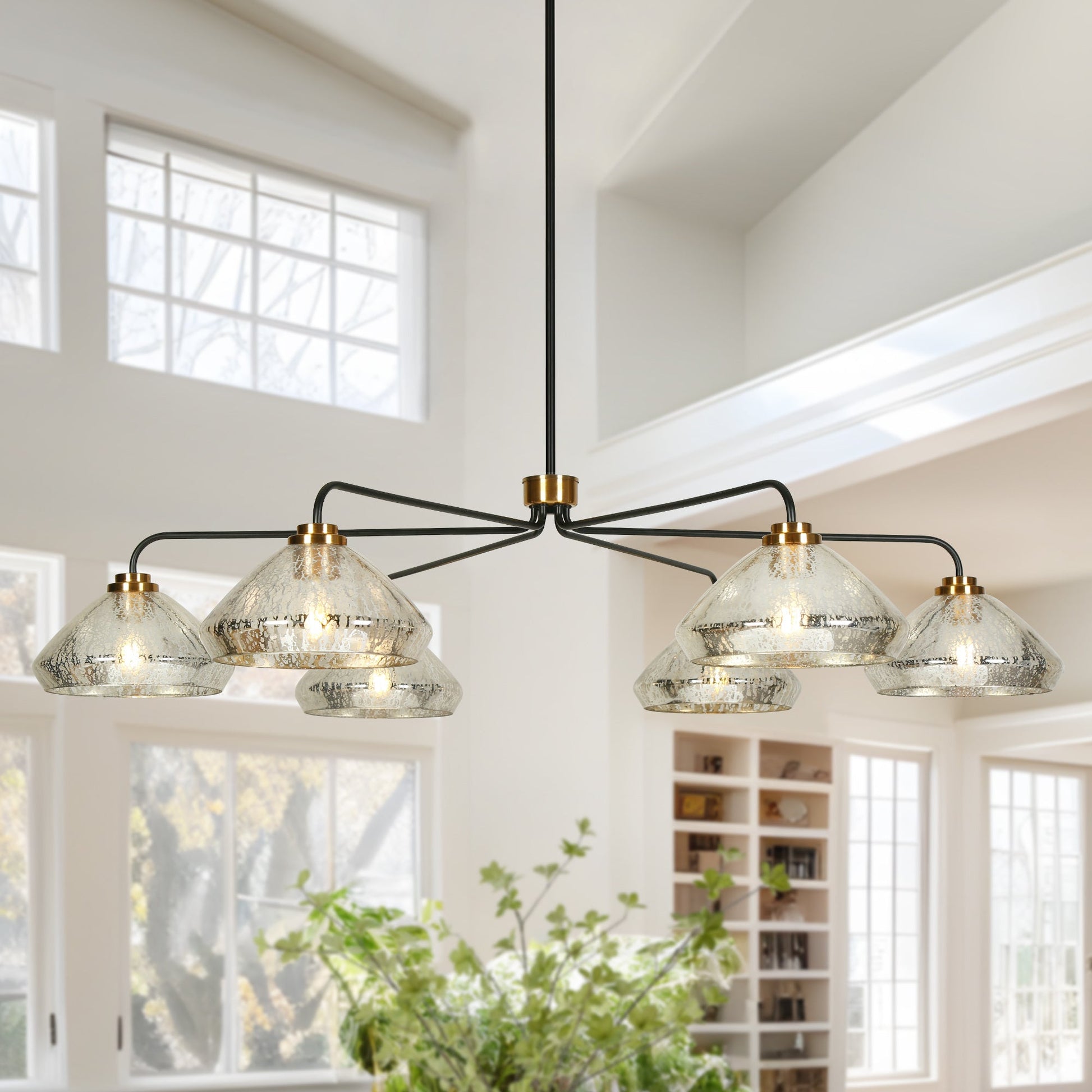 6-Light Oversized Black and Brass Chandelier  | LNC