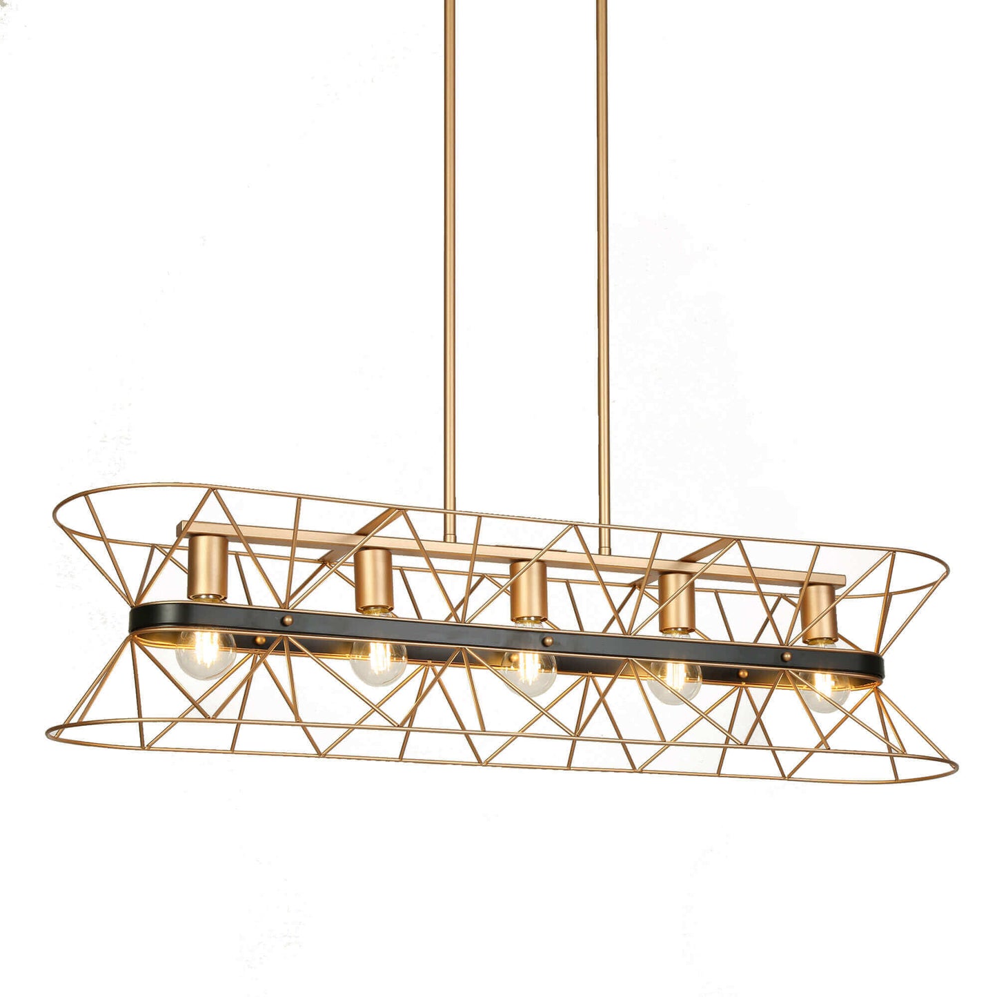 Modern Gold and Black 5-Light Rectangle Island Chandelier Light