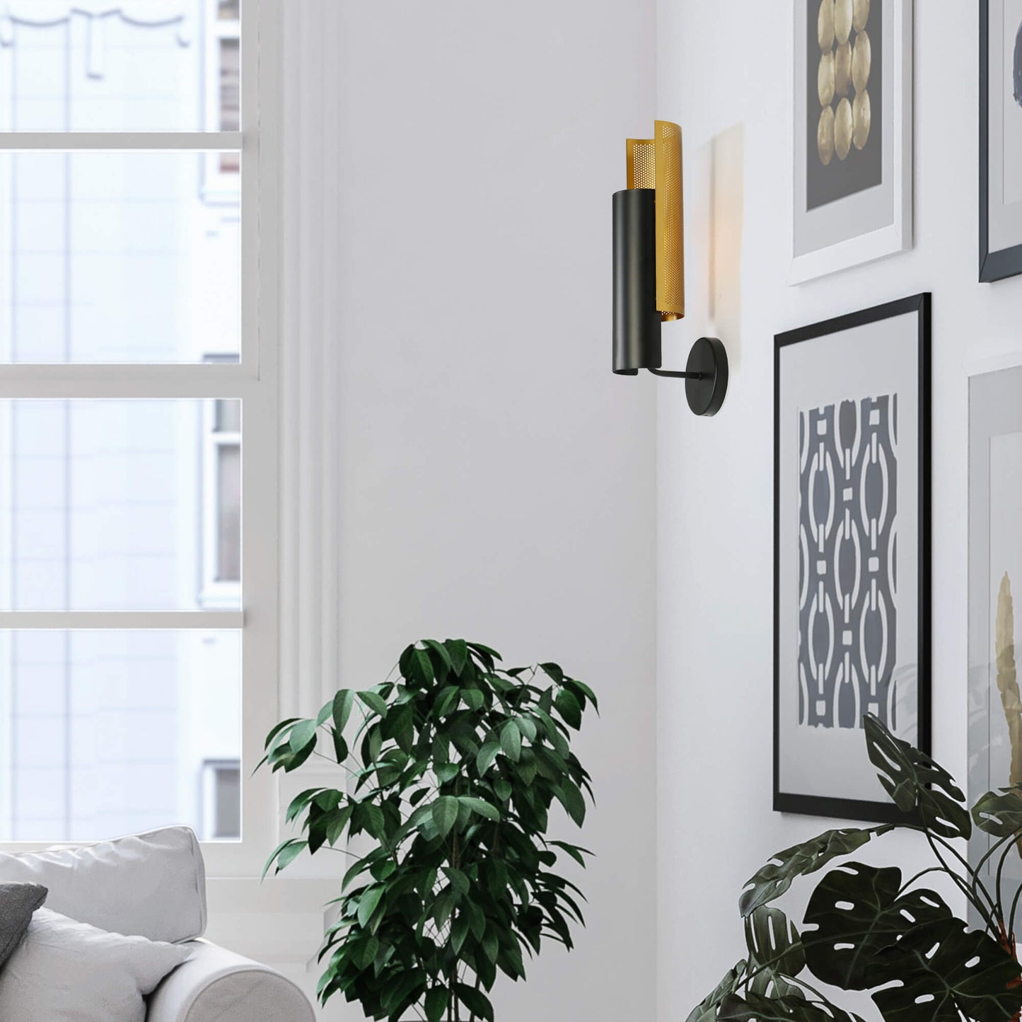 Modern Black and Gold Wall Light Sconce with Perforated Accent