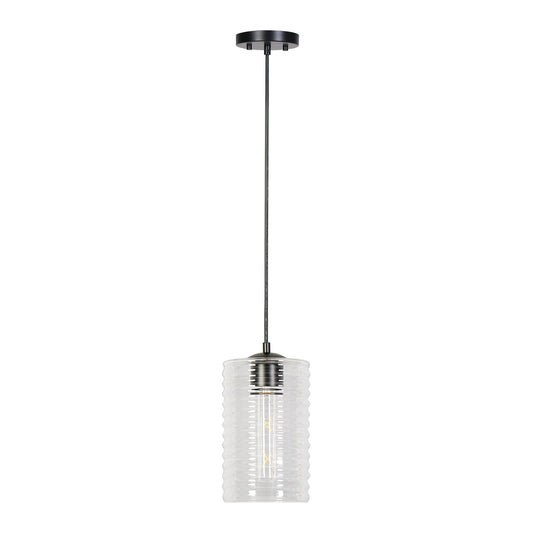 1-Light Mini Ribbed Glass Black Pendant