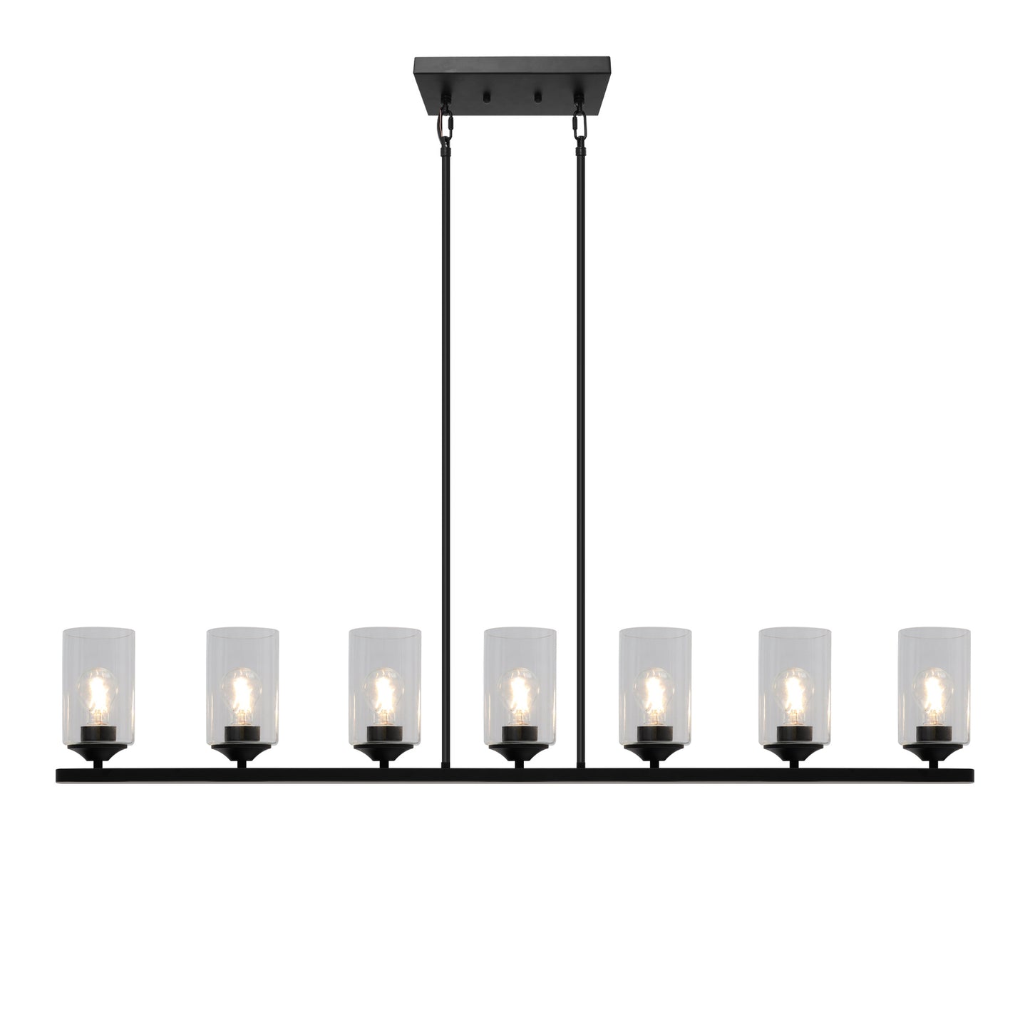 Modern 7-Light Black Linear Island Lights Chandelier with Clear Glass