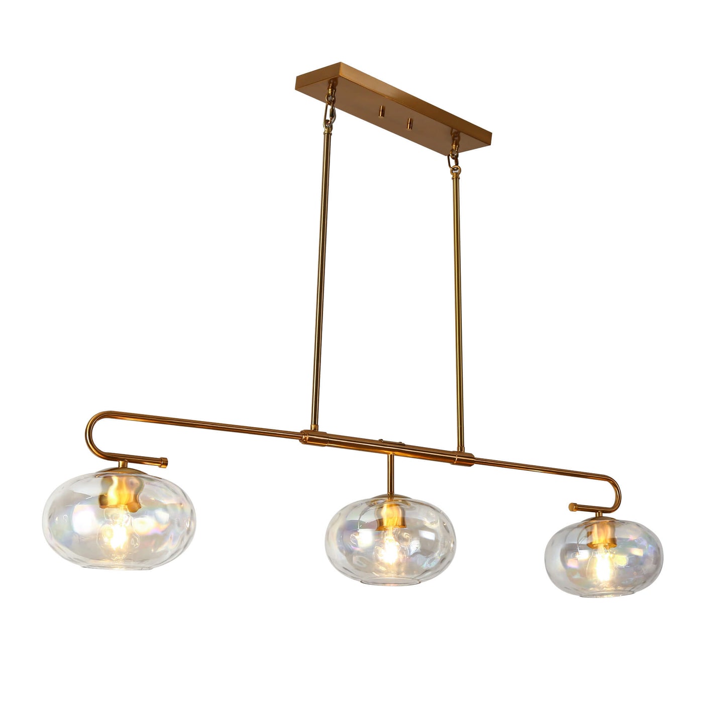 Modern Gold 3-Light Island Chandelier with Colored Glass Shade