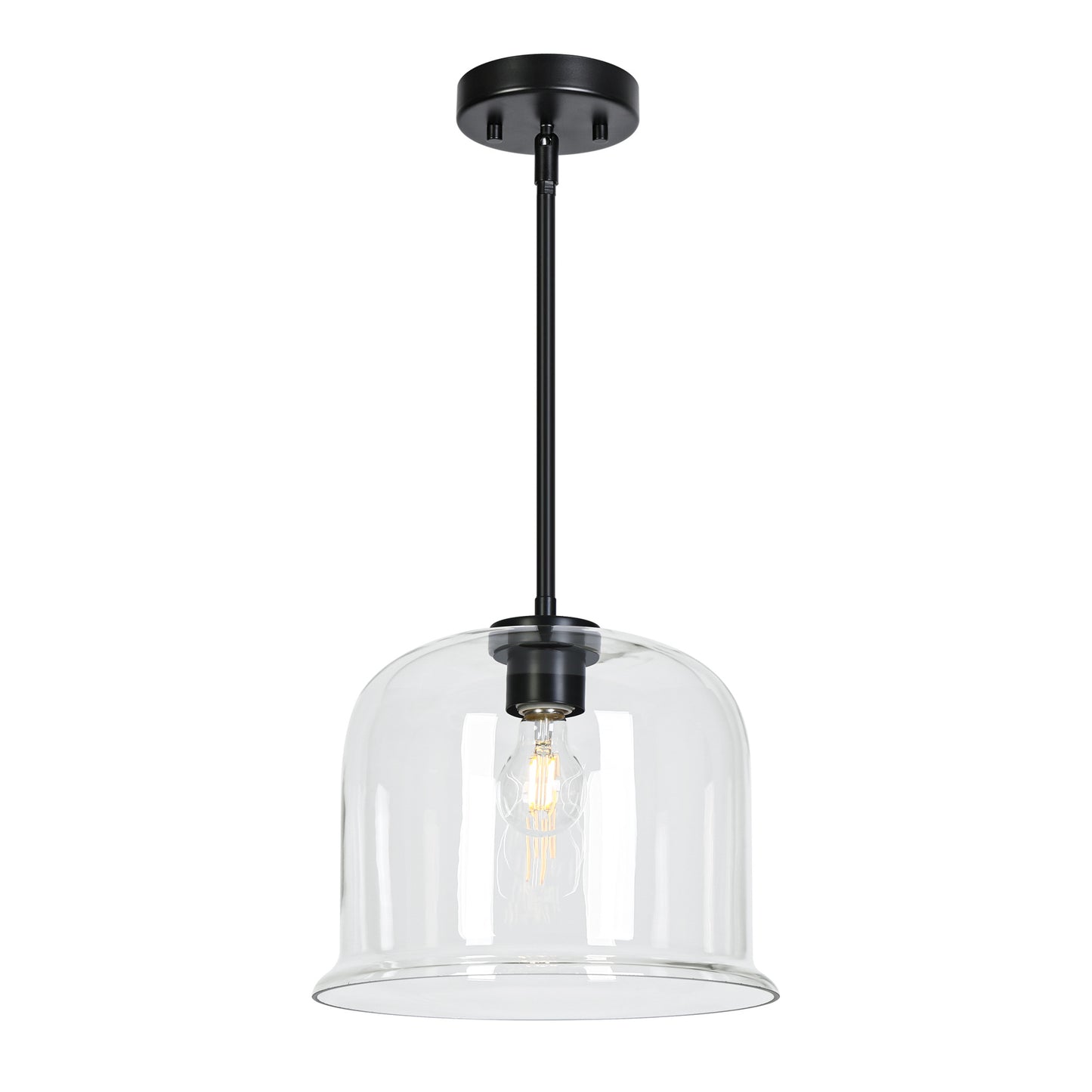 Modern 1-Light Black Pendant Light with Clear Bell Glass Shade